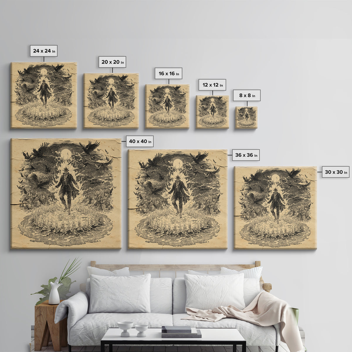 The Candlewax Man, Symbolist Etching Art, Square Wall Art, Dark Fantasy Wall Art, Framed Canvas Print, Halloween Wall Art