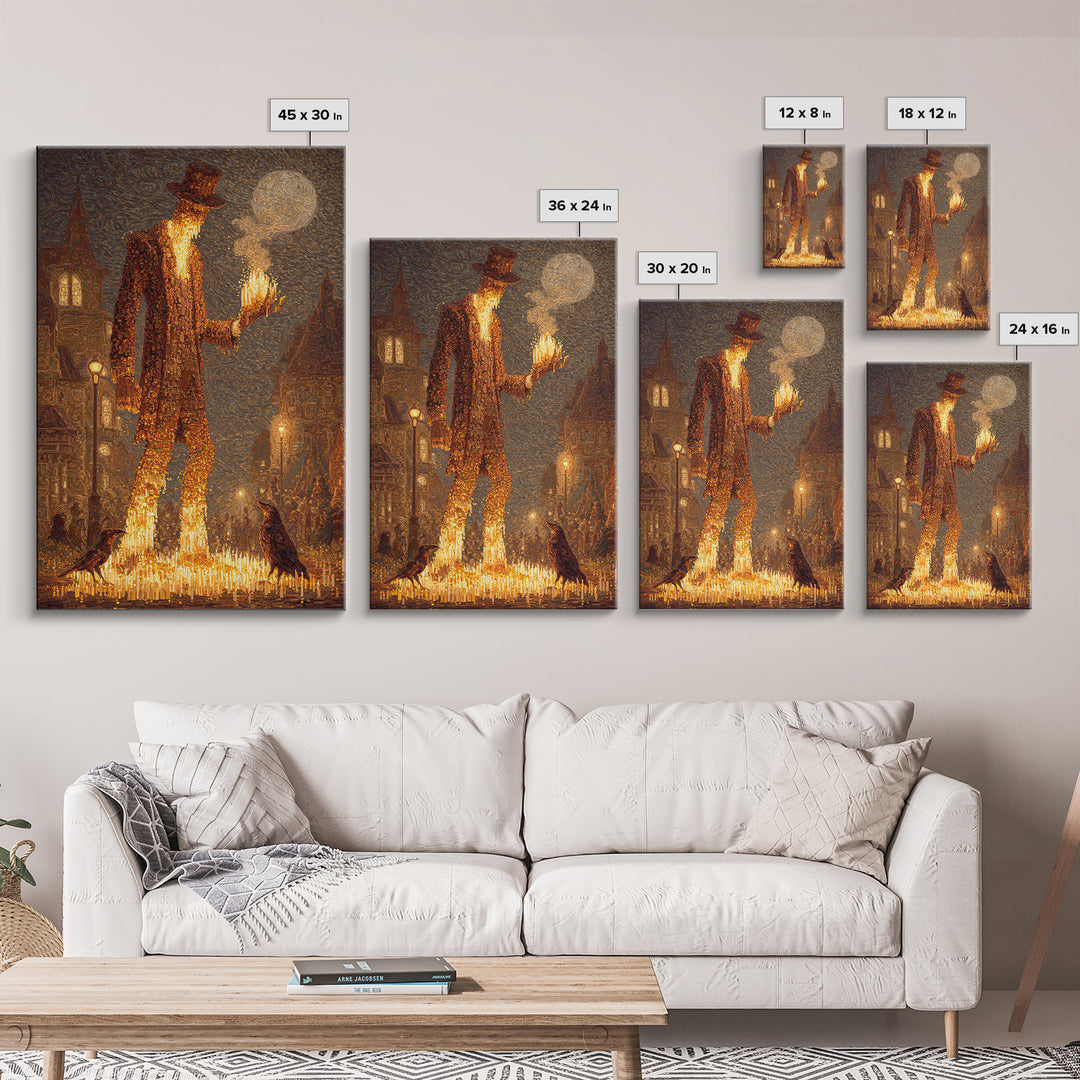 The Candlewax Man, Expressionist Gothic Art, Vertical Wall Art, Dark Halloween Decor, Framed Canvas Print, Halloween Wall Art