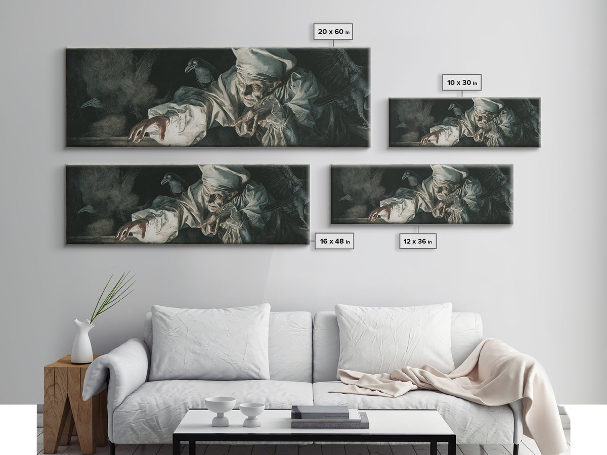 The Mirror Spirit, Dark Renaissance Art, Extra Wide Wall Art, Gothic Horror Wall Art, Framed Canvas Print, Halloween Wall Art