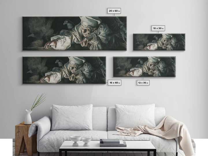 The Mirror Spirit, Dark Renaissance Art, Extra Wide Wall Art, Gothic Horror Wall Art, Framed Canvas Print, Halloween Wall Art