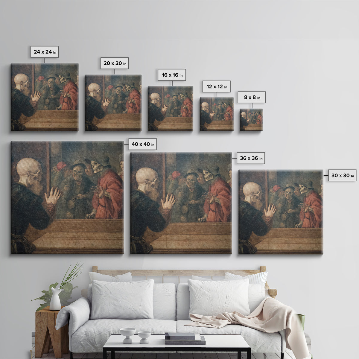 The Mirror Spirit, Danse Macabre Art, Square Wall Art, Dark Halloween Decor, Framed Canvas Print, Halloween Wall Art