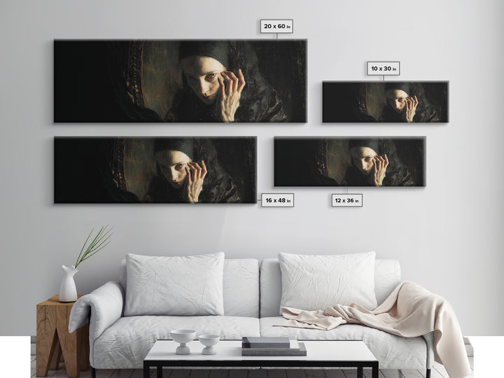 The Mirror Spirit, Dark Romantic Horror Art, Extra Wide Wall Art, Dark Fantasy Wall Art, Canvas Print, Halloween Wall Art