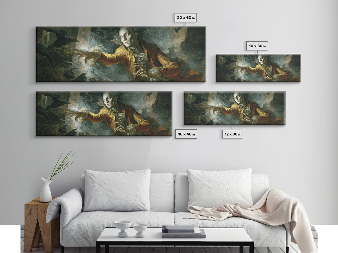 The Mirror Spirit, Visionary Gothic Art, Extra Wide Wall Art, Macabre Wall Art, Framed Canvas Print, Halloween Wall Art