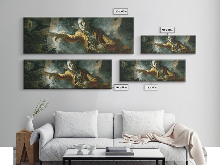 The Mirror Spirit, Visionary Gothic Art, Extra Wide Wall Art, Macabre Wall Art, Framed Canvas Print, Halloween Wall Art
