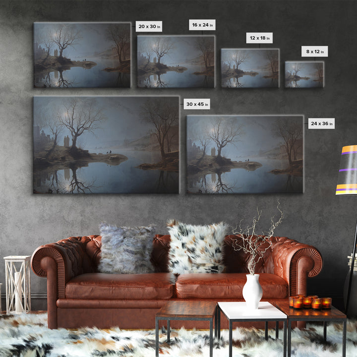 The Mirror Spirit, Romantic Gothic Landscape, Landscape Wall Art, Macabre Wall Art, Canvas Print, Halloween Wall Art