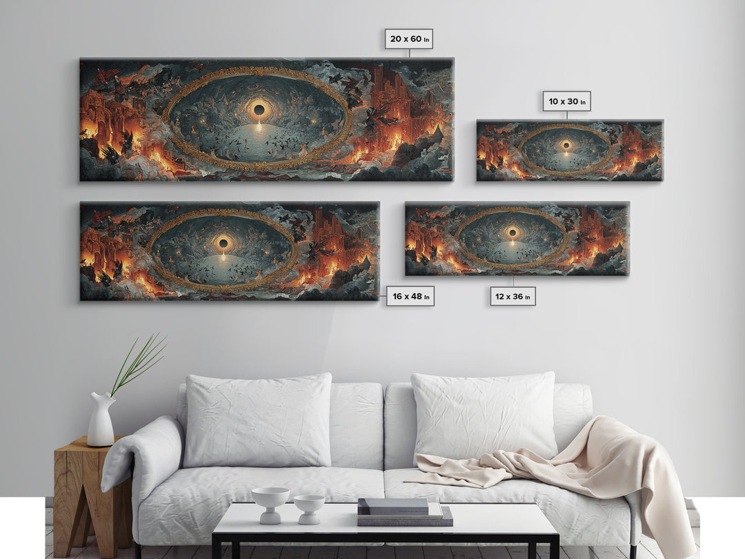 The Mirror Spirit, Apocalyptic Romantic Art, Extra Wide Wall Art, Dark Halloween Decor, Framed Canvas Print, Halloween Wall Art