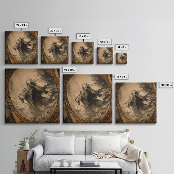 The Mirror Spirit, Decadent Gothic Art, Square Wall Art, Dark Halloween Decor, Framed Canvas Print, Halloween Wall Art