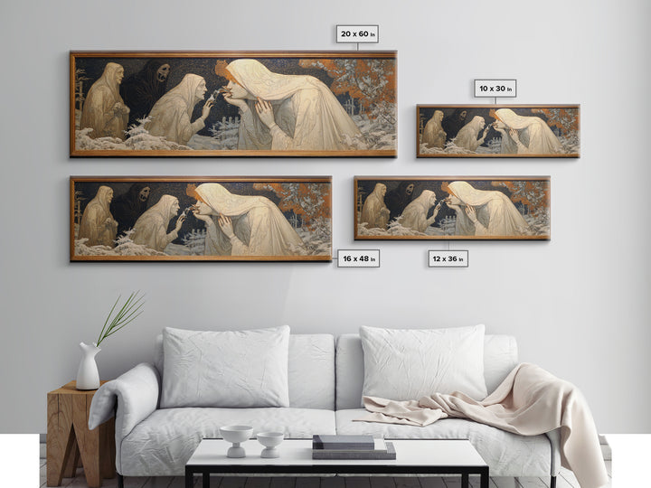The Mirror Spirit, Symbolist Death Art, Extra Wide Wall Art, Macabre Wall Art, Framed Canvas Print, Halloween Wall Art