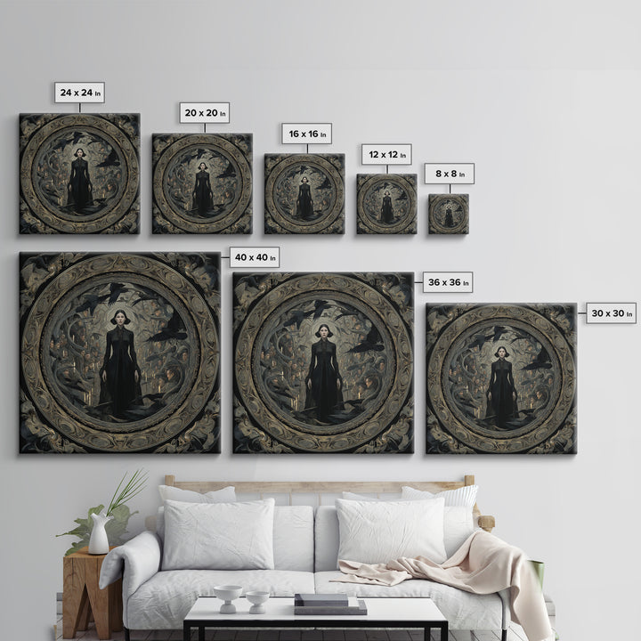 The Mirror Spirit, Dark Symbolist Art, Square Wall Art, Dark Halloween Decor, Framed Canvas Print, Halloween Wall Art