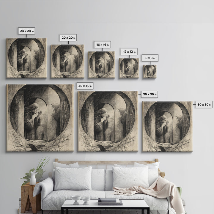 The Mirror Spirit, Expressionist Nightmare Art, Square Wall Art, Gothic Horror Wall Art, Canvas Print, Halloween Wall Art