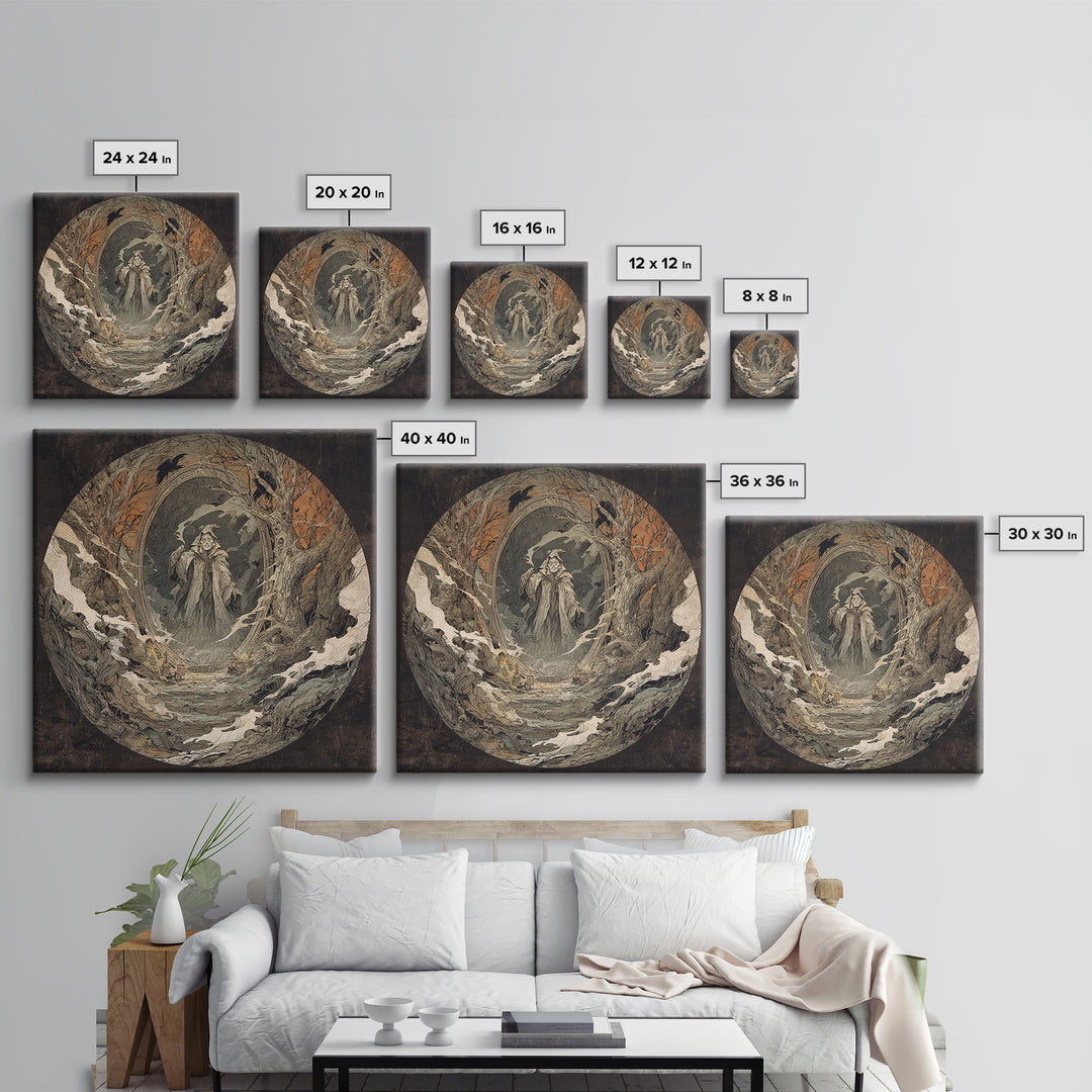 The Mirror Spirit, Gothic Storybook Art, Square Wall Art, Dark Halloween Decor, Canvas Print, Halloween Wall Art, Statement Wall Art