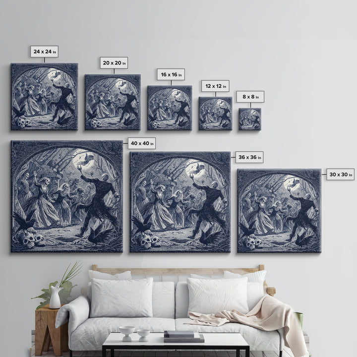 The Mirror Spirit, Macabre Folk Print Art, Square Wall Art, Dark Halloween Decor, Canvas Print, Halloween Wall Art