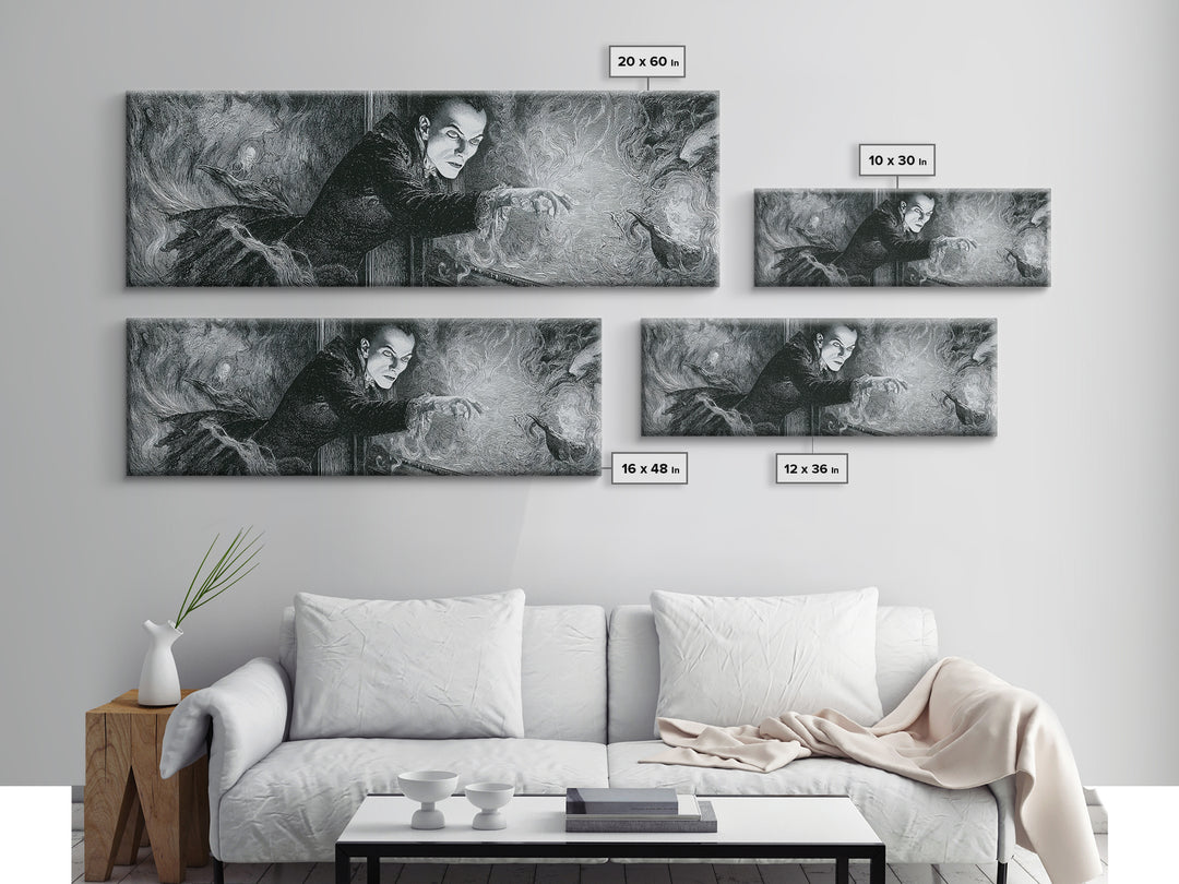 The Mirror Spirit, Victorian Macabre Art, Extra Wide Wall Art, Macabre Wall Art, Framed Canvas Print, Halloween Wall Art