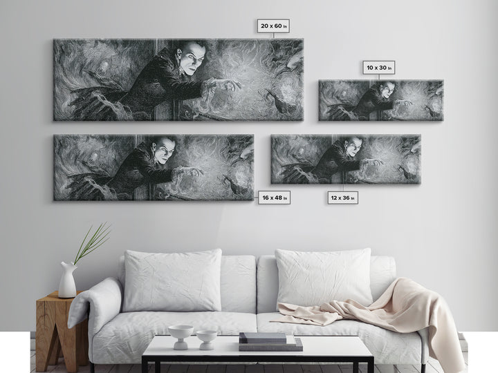 The Mirror Spirit, Victorian Macabre Art, Extra Wide Wall Art, Macabre Wall Art, Framed Canvas Print, Halloween Wall Art