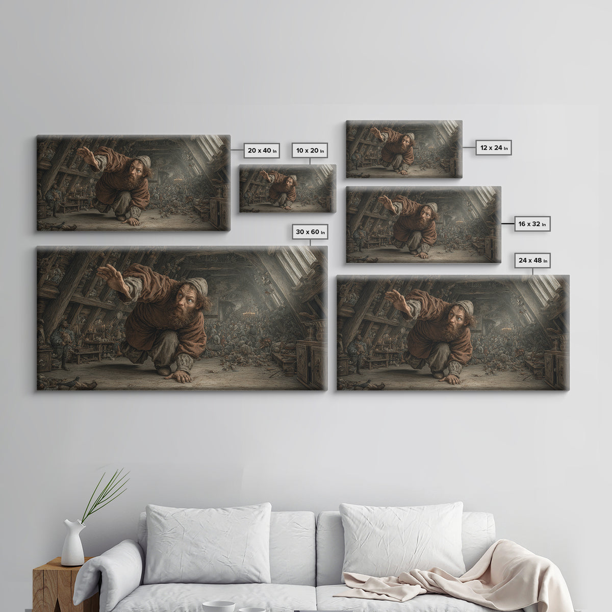 The Attic Whisperer, Northern Renaissance Horror, Wide Panoramic Art, Dark Fantasy Wall Art, Framed Canvas Print