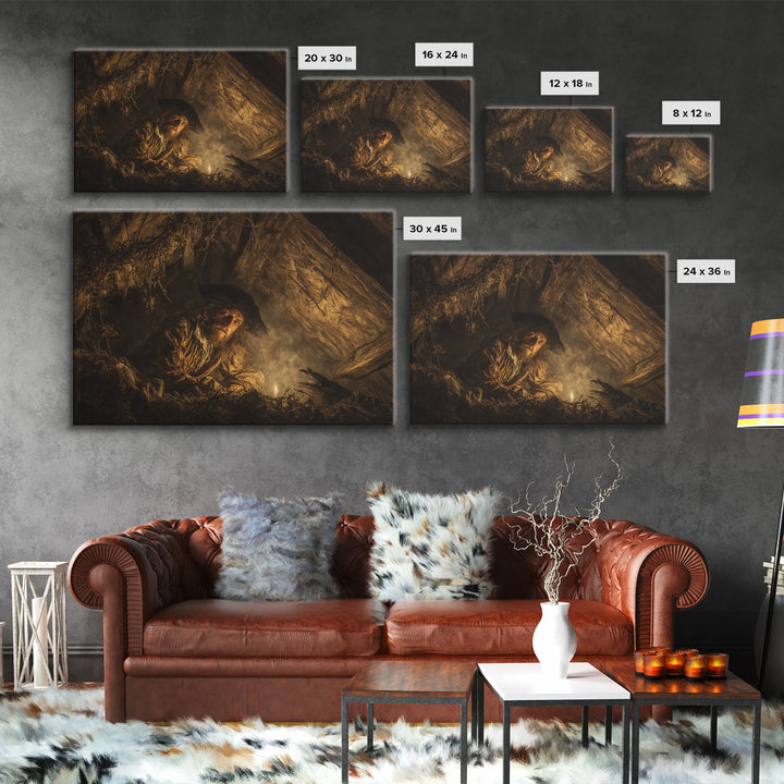 The Attic Whisperer, Baroque Witchcraft Art, Landscape Wall Art, Dark Halloween Decor, Canvas Print, Halloween Wall Art