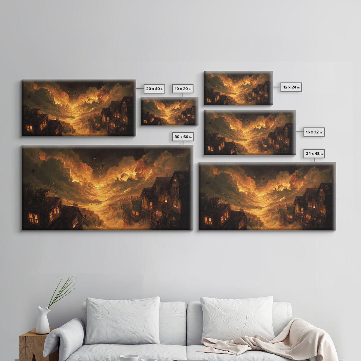 The Attic Whisperer, Apocalyptic Romantic Art, Wide Panoramic Art, Macabre Wall Art, Canvas Print, Halloween Wall Art, Statement Wall Art