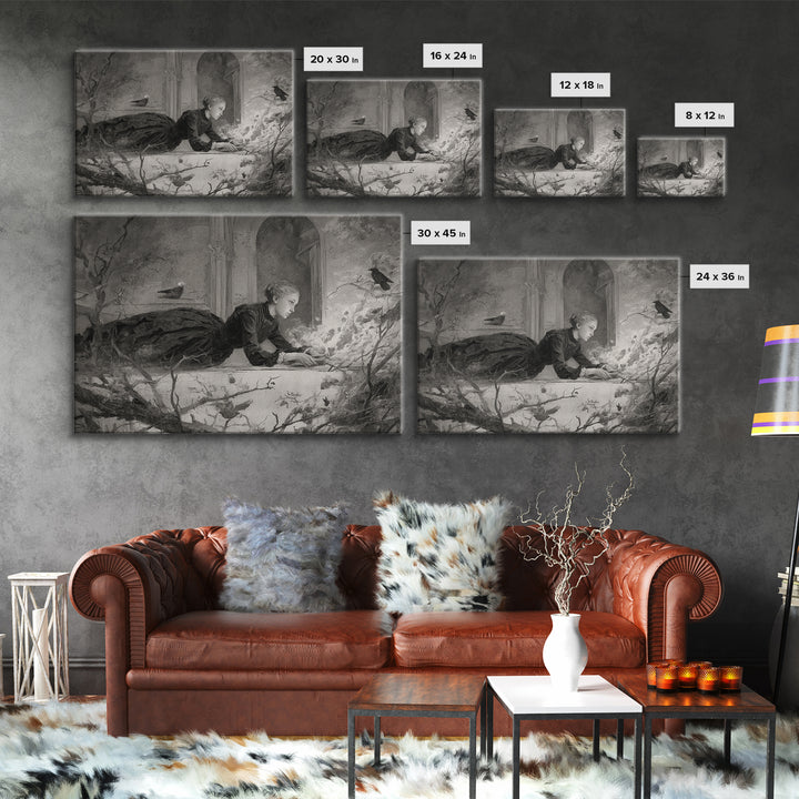 The Attic Whisperer, Symbolist Dream Art, Landscape Wall Art, Macabre Wall Art, Canvas Print, Halloween Wall Art, Halloween Decor