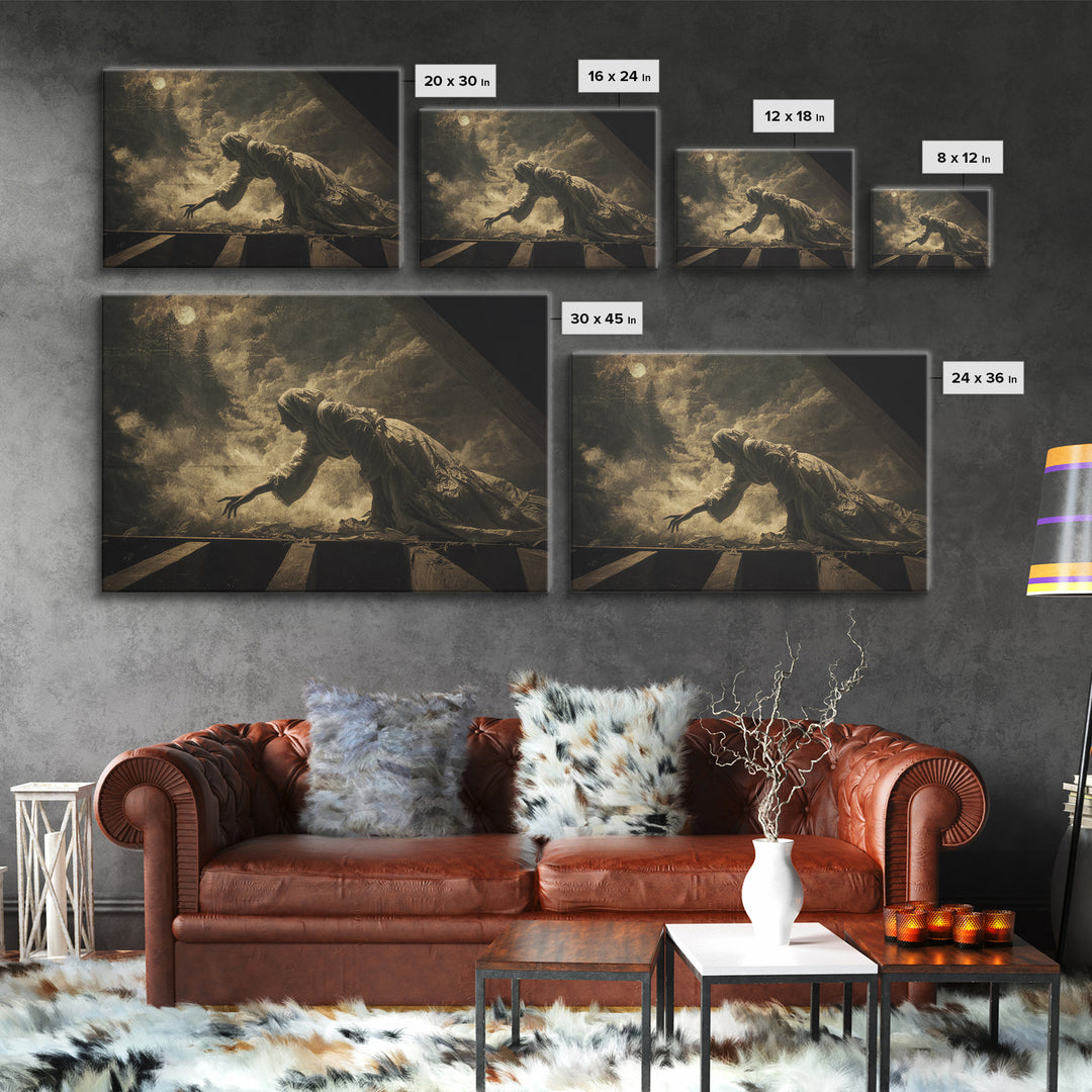The Attic Whisperer, Symbolist Gothic Landscape, Landscape Wall Art, Macabre Wall Art, Framed Canvas Print, Halloween Wall Art
