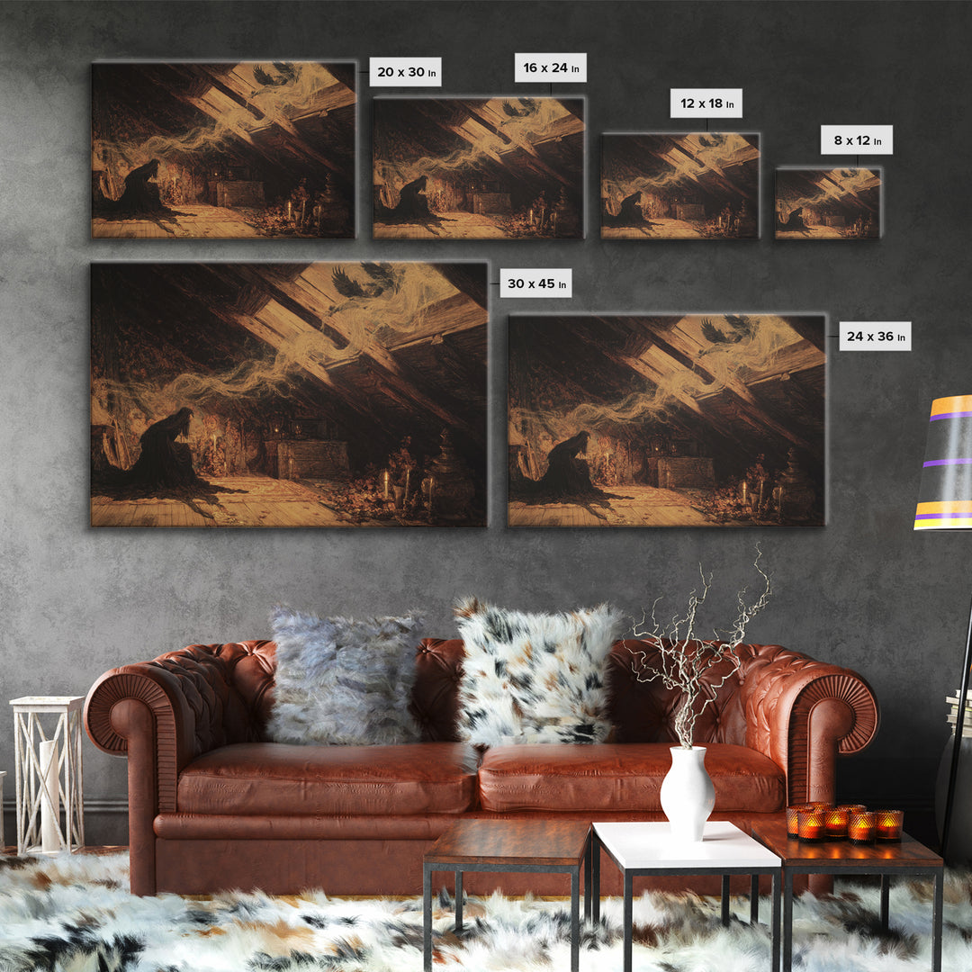 The Attic Whisperer, Ornate Symbolist Art, Landscape Wall Art, Dark Fantasy Wall Art, Canvas Print, Halloween Wall Art