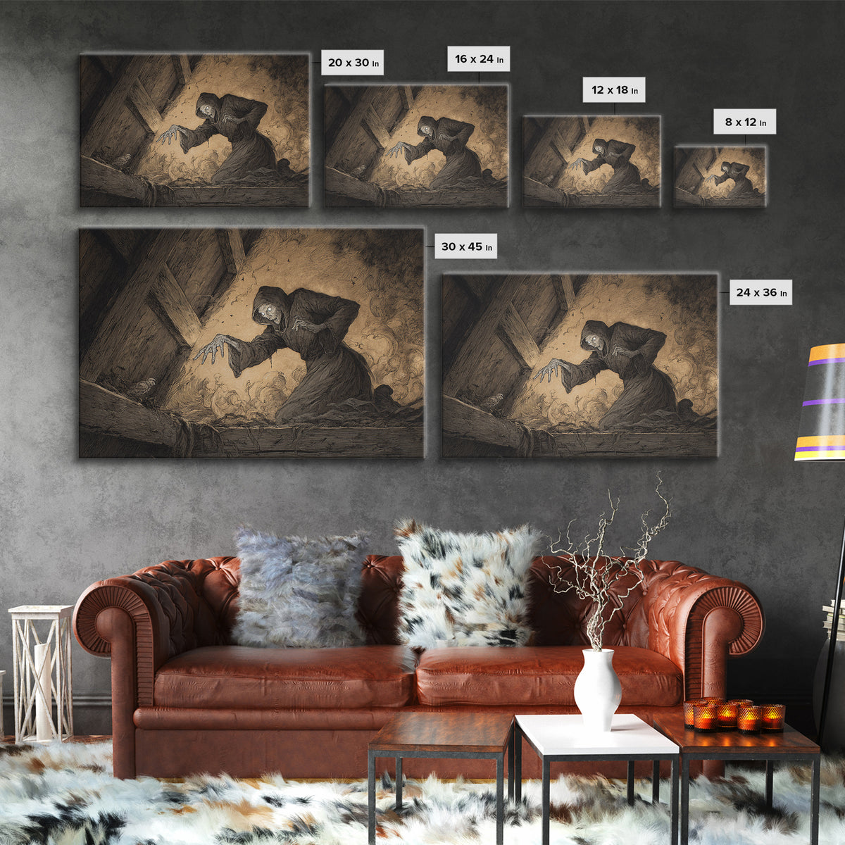 The Attic Whisperer, Expressionist Nightmare Art, Landscape Wall Art, Gothic Horror Wall Art, Canvas Print, Halloween Wall Art