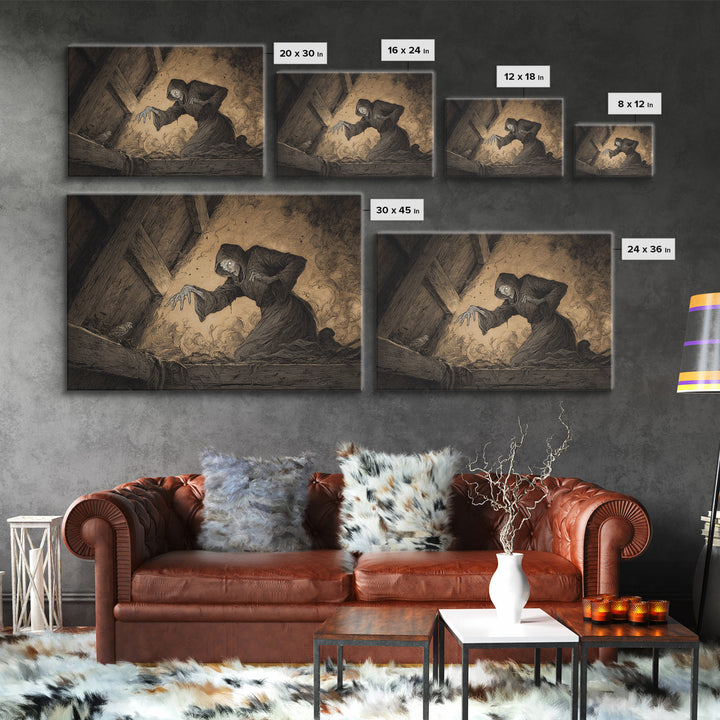 The Attic Whisperer, Expressionist Nightmare Art, Landscape Wall Art, Gothic Horror Wall Art, Canvas Print, Halloween Wall Art