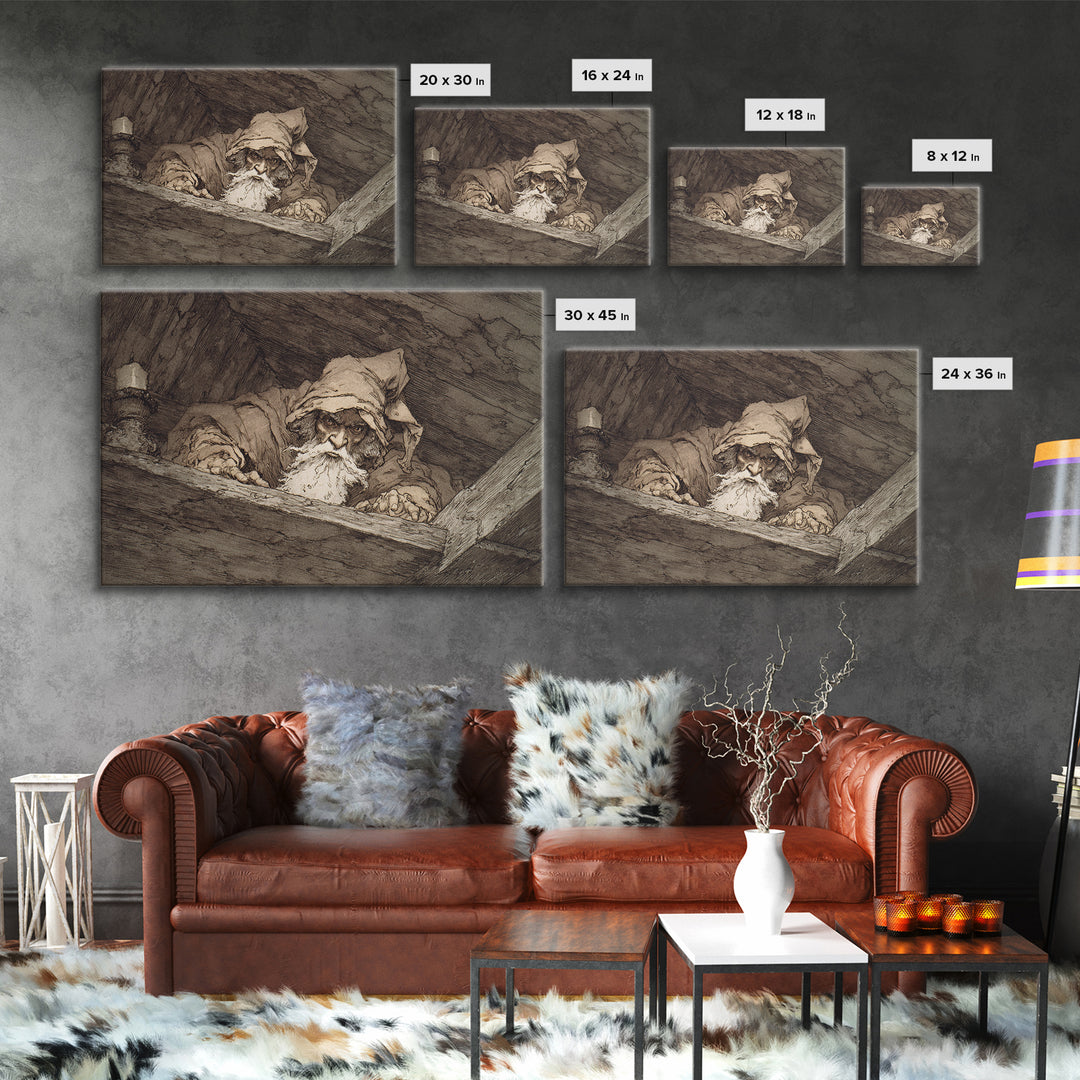 The Attic Whisperer, Gothic Storybook Art, Landscape Wall Art, Gothic Horror Wall Art, Framed Canvas Print, Halloween Wall Art