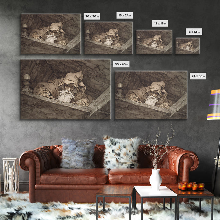 The Attic Whisperer, Gothic Storybook Art, Landscape Wall Art, Gothic Horror Wall Art, Framed Canvas Print, Halloween Wall Art