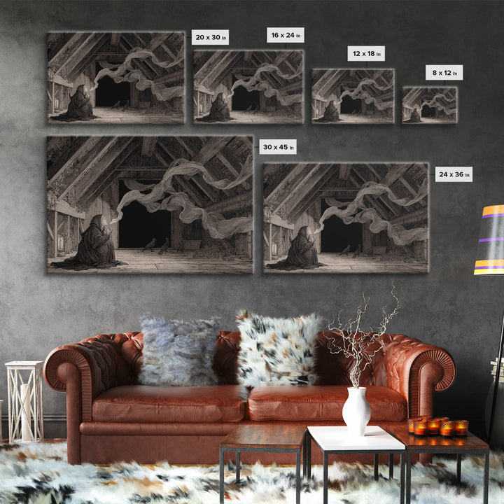The Attic Whisperer, Victorian Macabre Art, Landscape Wall Art, Dark Fantasy Wall Art, Canvas Print, Halloween Wall Art