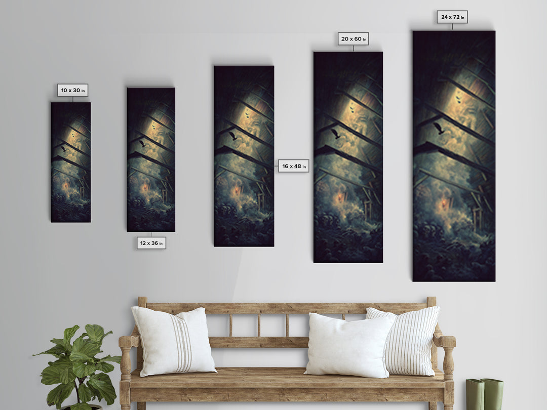 The Attic Whisperer, Surreal Apocalyptic Art, Tall Narrow Wall Art, Gothic Horror Wall Art, Framed Canvas Print, Halloween Wall Art