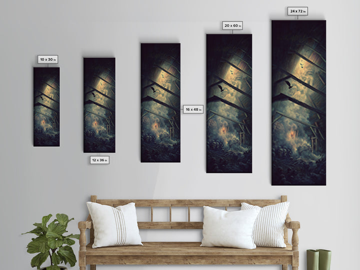 The Attic Whisperer, Surreal Apocalyptic Art, Tall Narrow Wall Art, Gothic Horror Wall Art, Framed Canvas Print, Halloween Wall Art
