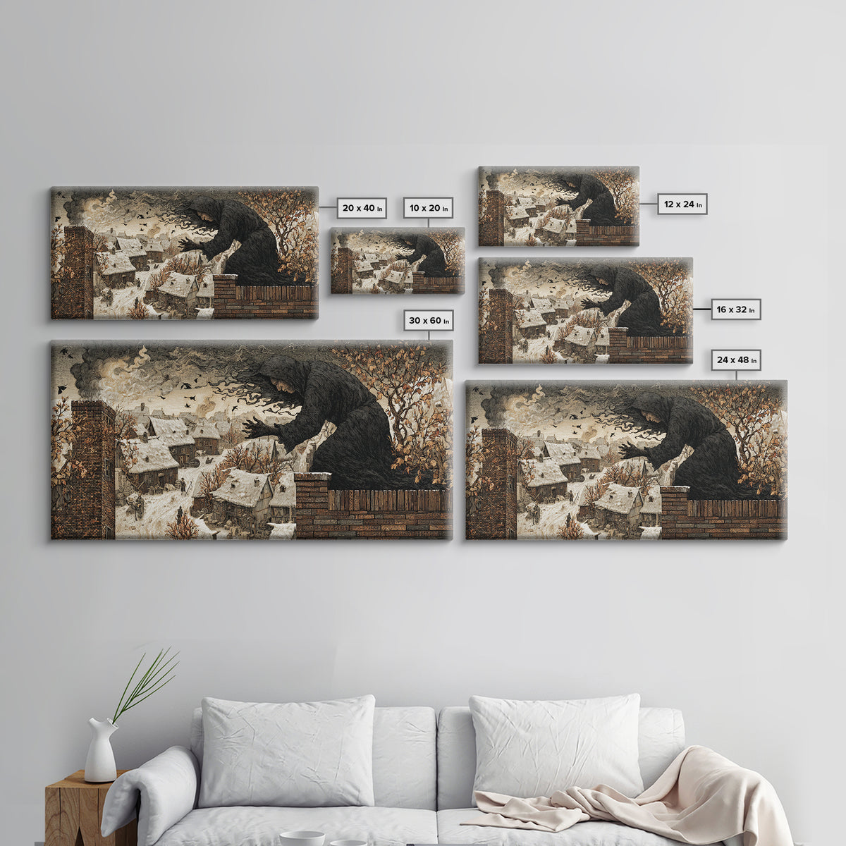 The Chimney Phantom, Northern Renaissance Horror, Wide Panoramic Art, Dark Fantasy Wall Art, Canvas Print, Halloween Wall Art
