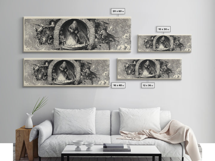 The Chimney Phantom, Renaissance Engraving Art, Extra Wide Wall Art, Gothic Horror Wall Art, Framed Canvas Print, Halloween Wall Art