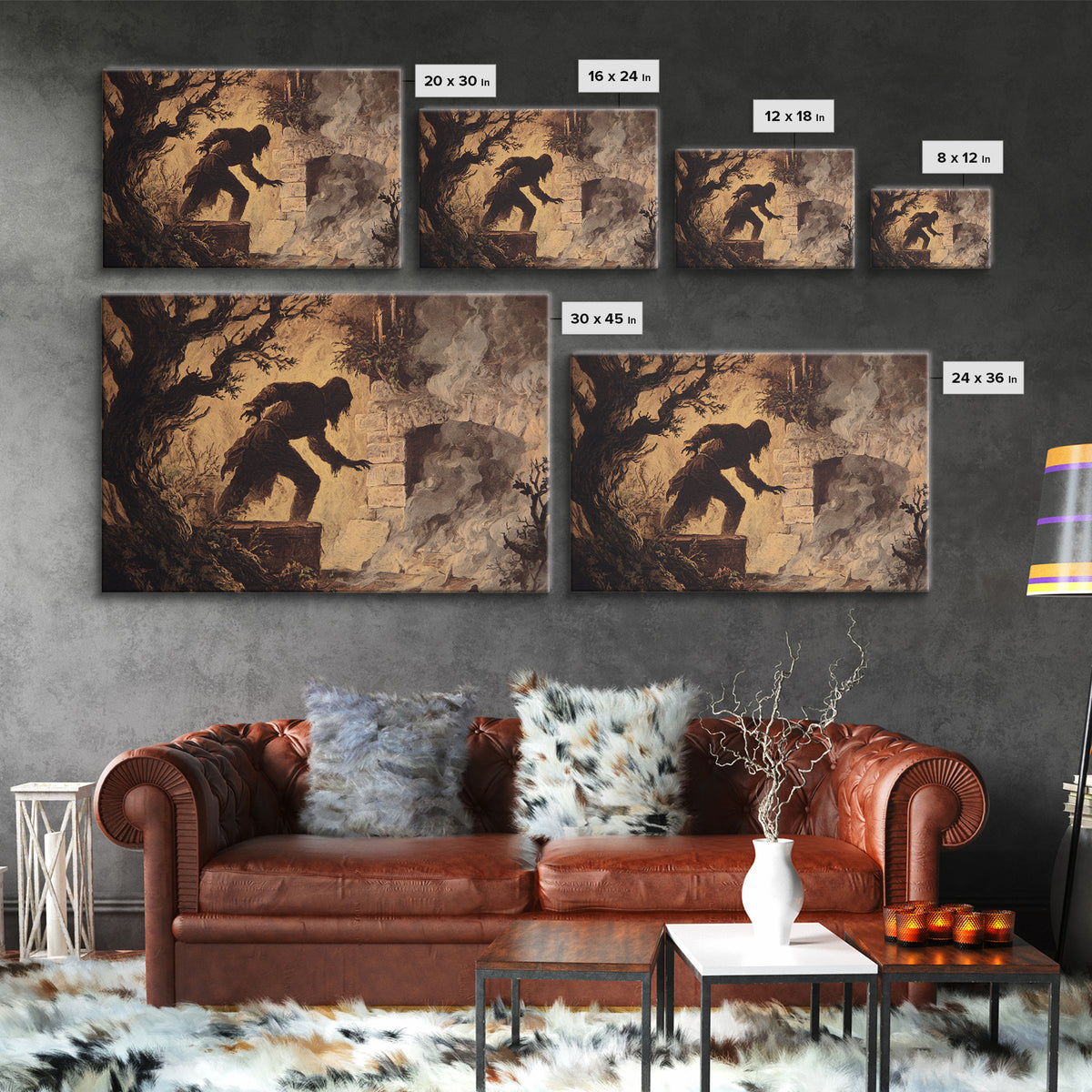 The Chimney Phantom, Baroque Witchcraft Art, Landscape Wall Art, Dark Halloween Decor, Framed Canvas Print, Halloween Wall Art
