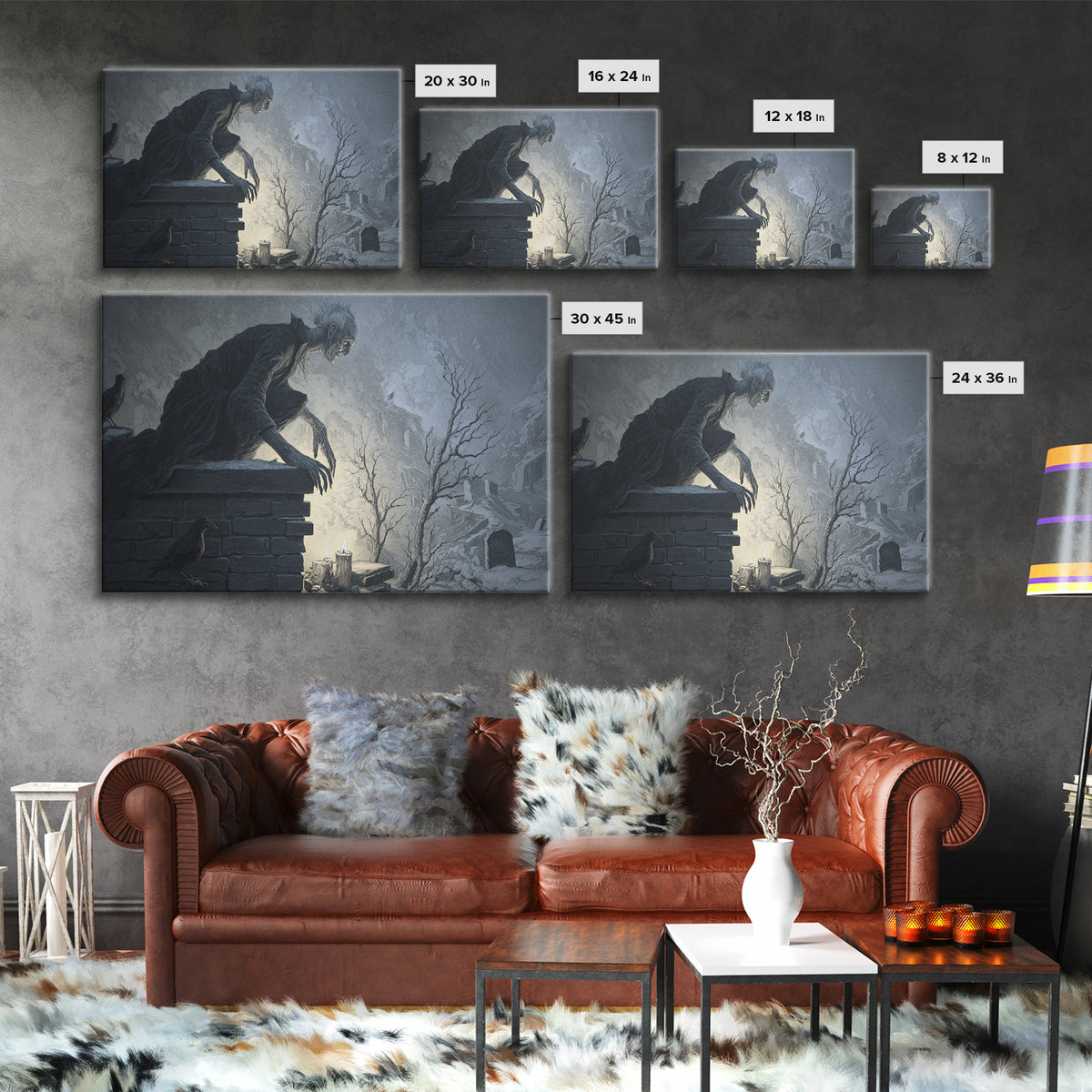 The Chimney Phantom, Romantic Gothic Landscape, Landscape Wall Art, Dark Fantasy Wall Art, Framed Canvas Print, Halloween Wall Art