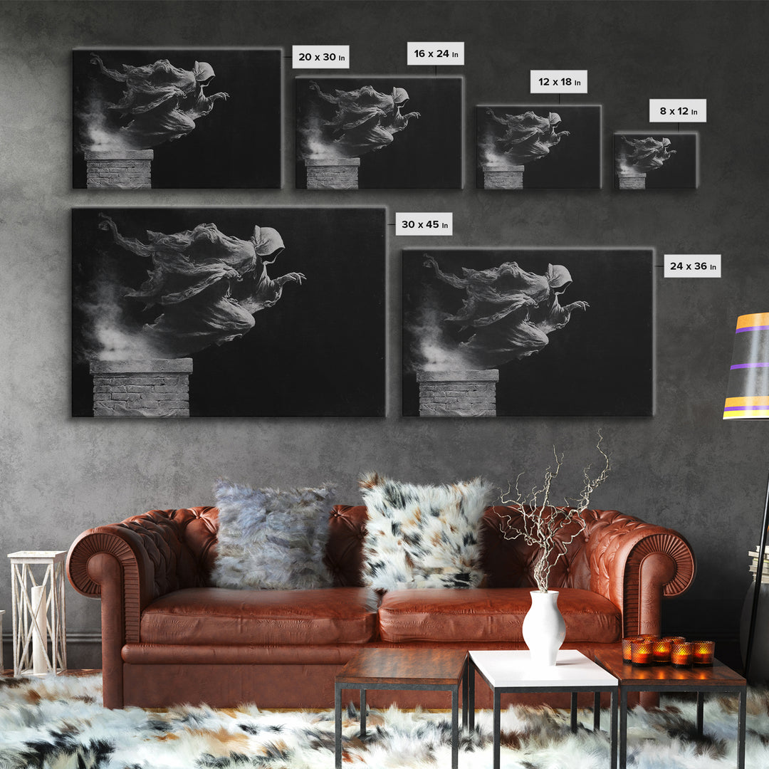 The Chimney Phantom, Symbolist Gothic Landscape, Landscape Wall Art, Dark Fantasy Wall Art, Framed Canvas Print, Halloween Wall Art