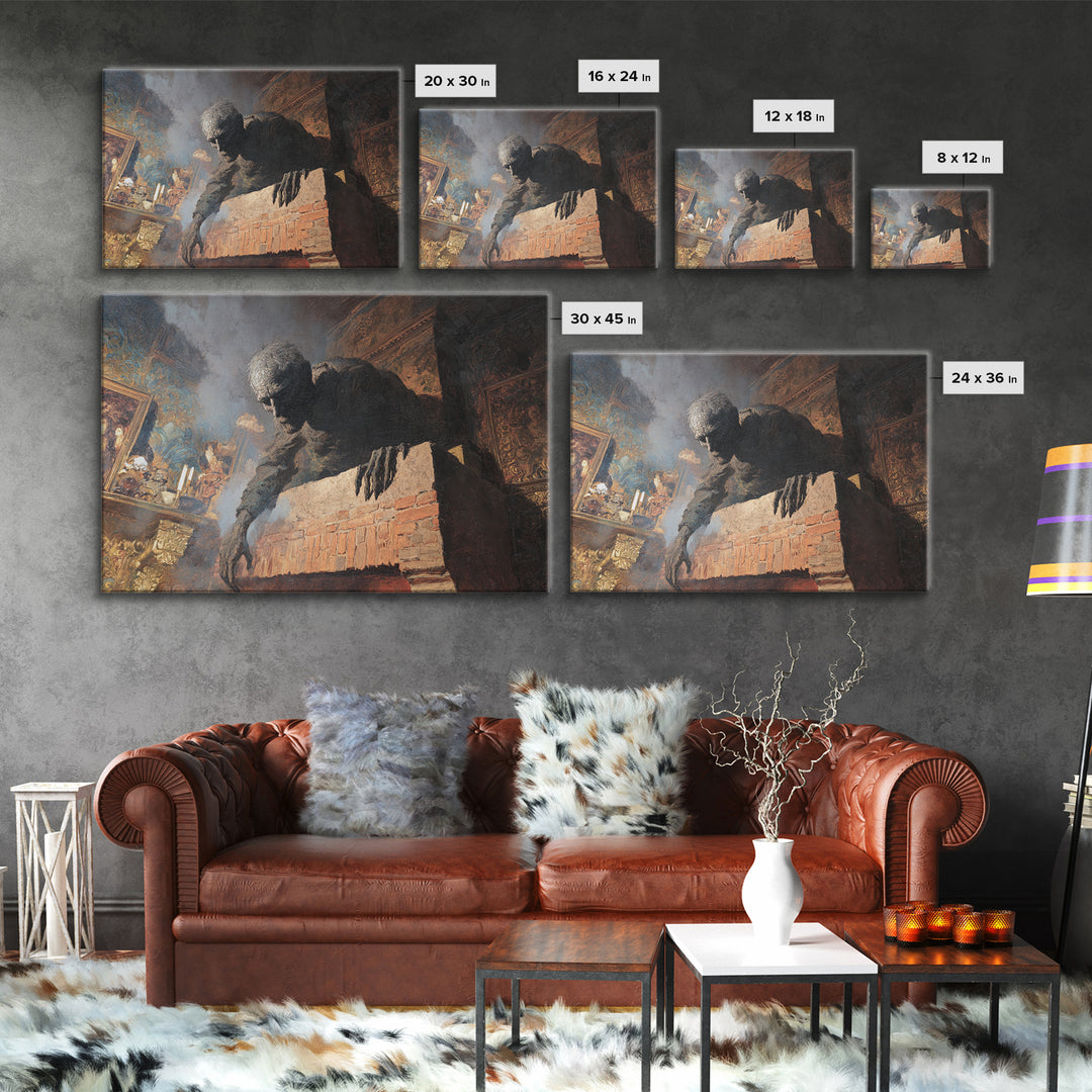 The Chimney Phantom, Ornate Symbolist Art, Landscape Wall Art, Macabre Wall Art, Framed Canvas Print, Halloween Wall Art