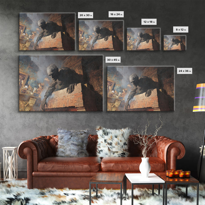 The Chimney Phantom, Ornate Symbolist Art, Landscape Wall Art, Macabre Wall Art, Framed Canvas Print, Halloween Wall Art
