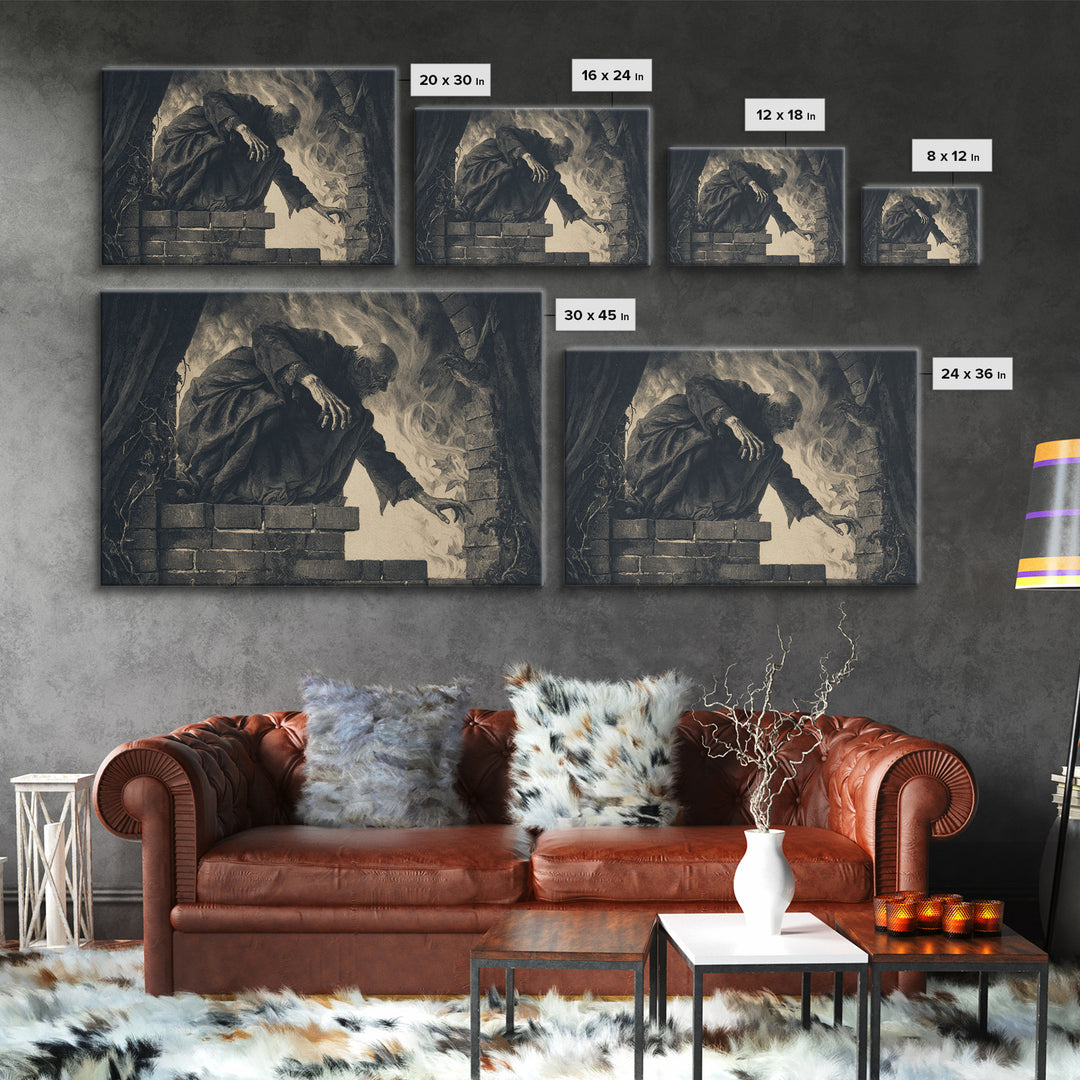 The Chimney Phantom, Dark Symbolist Art, Landscape Wall Art, Dark Fantasy Wall Art, Framed Canvas Print, Halloween Wall Art