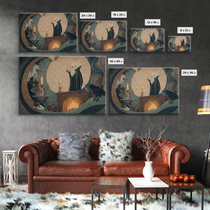 The Chimney Phantom, Expressionist Gothic Art, Landscape Wall Art, Dark Fantasy Wall Art, Framed Canvas Print, Halloween Wall Art