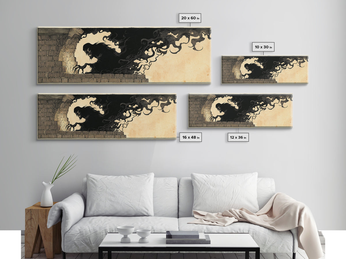 The Chimney Phantom, Decadent Line Art, Extra Wide Wall Art, Gothic Horror Wall Art, Canvas Print, Halloween Wall Art
