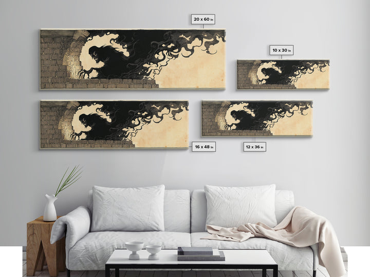 The Chimney Phantom, Decadent Line Art, Extra Wide Wall Art, Gothic Horror Wall Art, Canvas Print, Halloween Wall Art