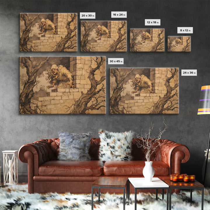 The Chimney Phantom, Gothic Storybook Art, Landscape Wall Art, Dark Fantasy Wall Art, Canvas Print, Halloween Wall Art