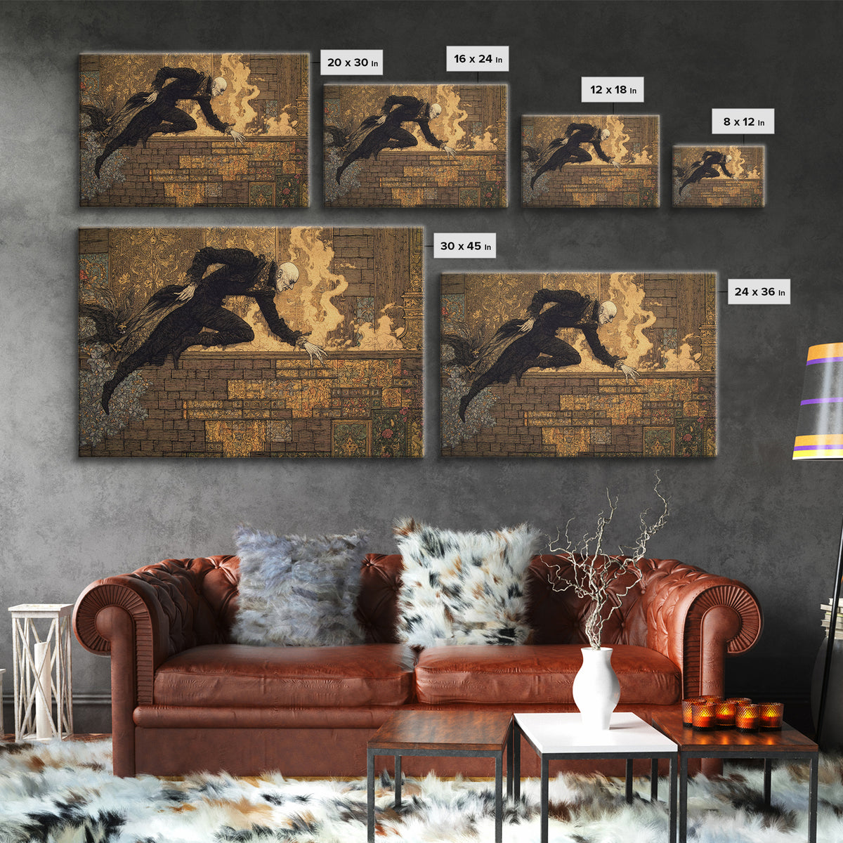 The Chimney Phantom, Stained Glass Gothic Art, Landscape Wall Art, Gothic Horror Wall Art, Canvas Print, Halloween Wall Art