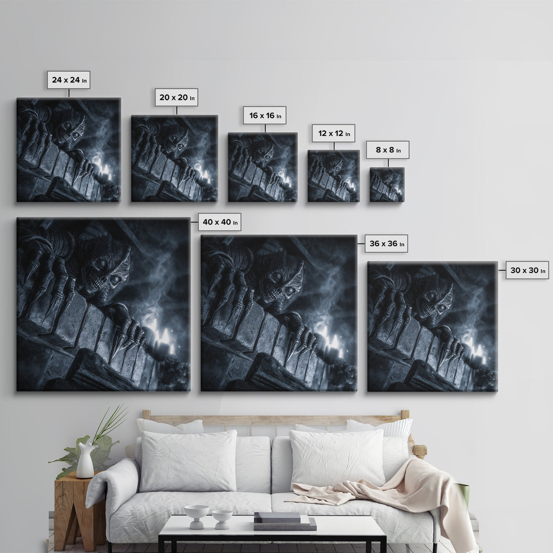 The Chimney Phantom, Biomechanical Horror Art, Square Wall Art, Dark Fantasy Wall Art, Framed Canvas Print, Halloween Wall Art