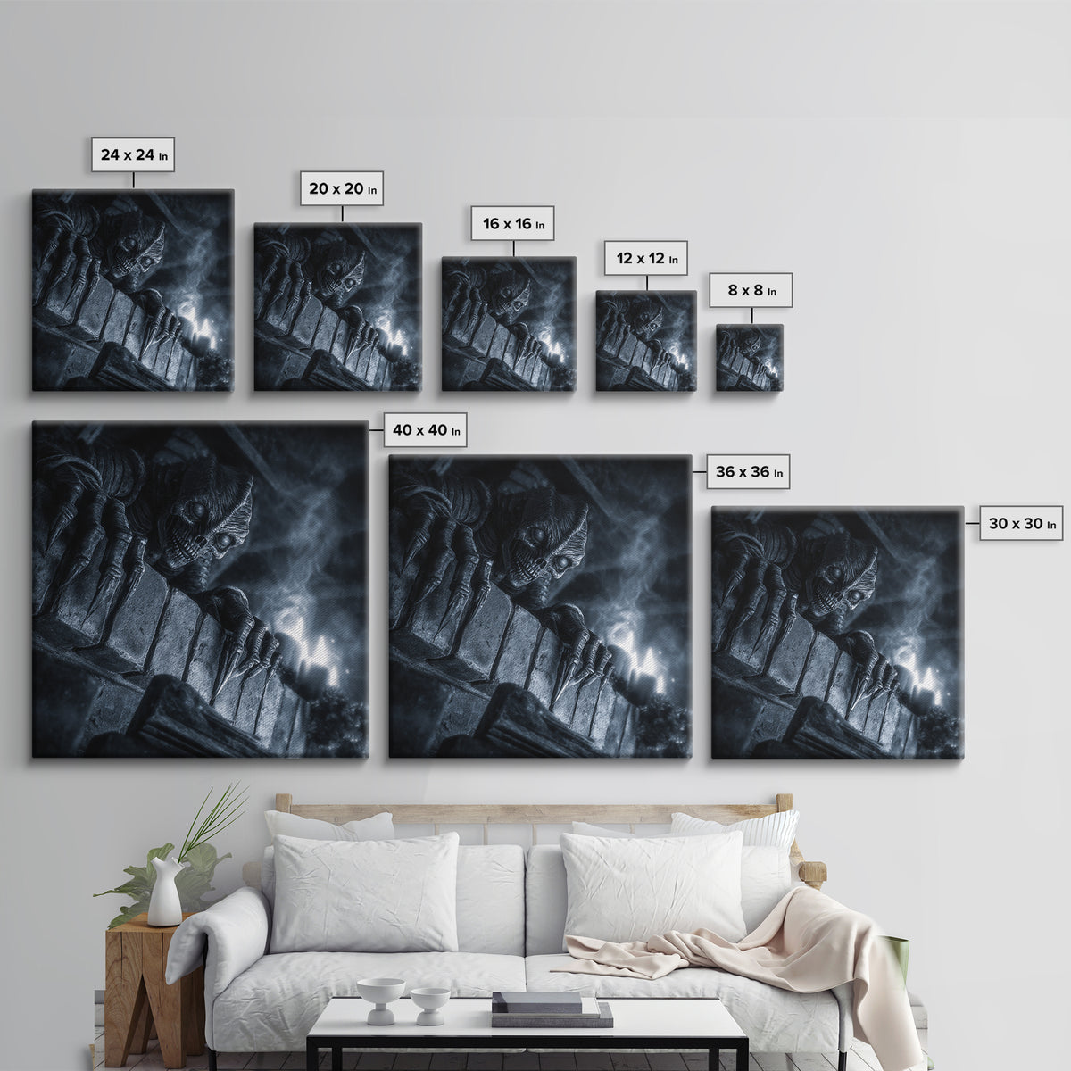 The Chimney Phantom, Biomechanical Horror Art, Square Wall Art, Dark Fantasy Wall Art, Framed Canvas Print, Halloween Wall Art