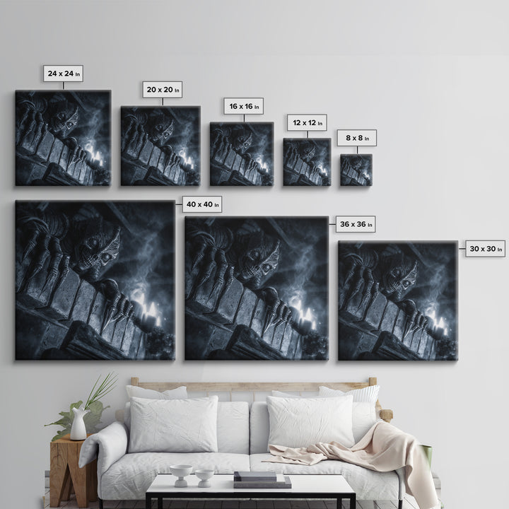 The Chimney Phantom, Biomechanical Horror Art, Square Wall Art, Dark Fantasy Wall Art, Framed Canvas Print, Halloween Wall Art