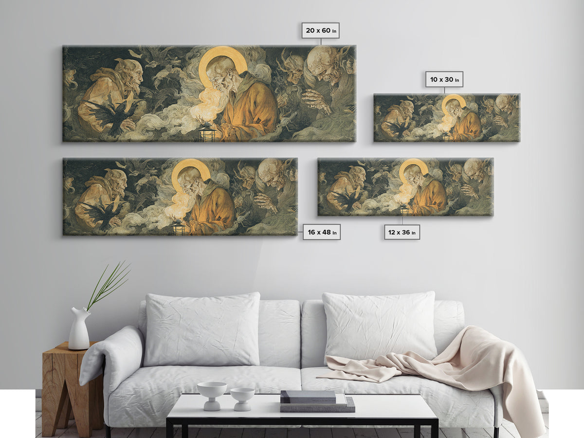 The Lantern Specter, Dark Renaissance Art, Extra Wide Wall Art, Dark Halloween Decor, Framed Canvas Print, Halloween Wall Art
