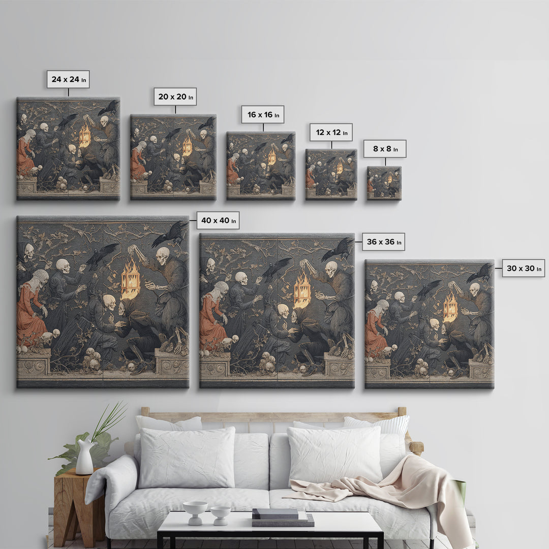 The Lantern Specter, Danse Macabre Art, Square Wall Art, Dark Fantasy Wall Art, Framed Canvas Print, Halloween Wall Art