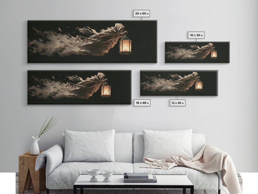 The Lantern Specter, Dark Romantic Horror Art, Extra Wide Wall Art, Dark Fantasy Wall Art, Canvas Print, Halloween Wall Art